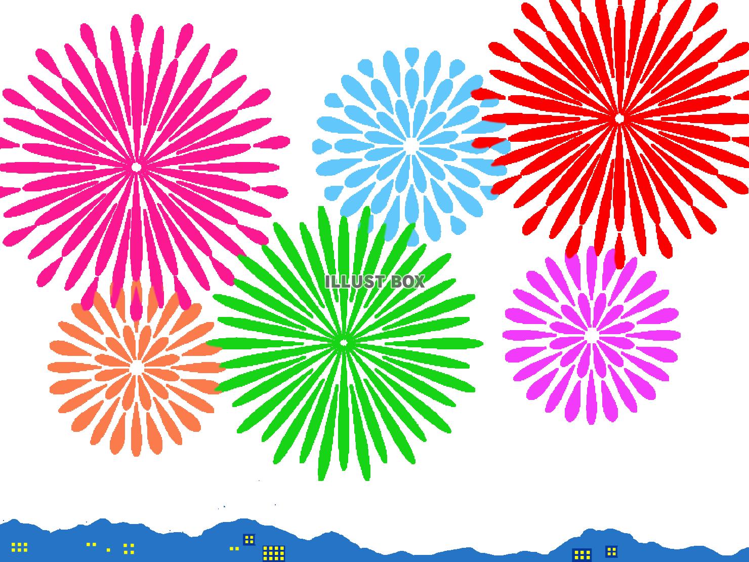 打上げ花火大会の壁紙素材カラフル背景イラストpng透過