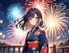 女子高生　イラスト　夏休みと花火