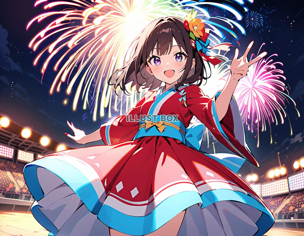 女子高生　イラスト　夏休みと花火