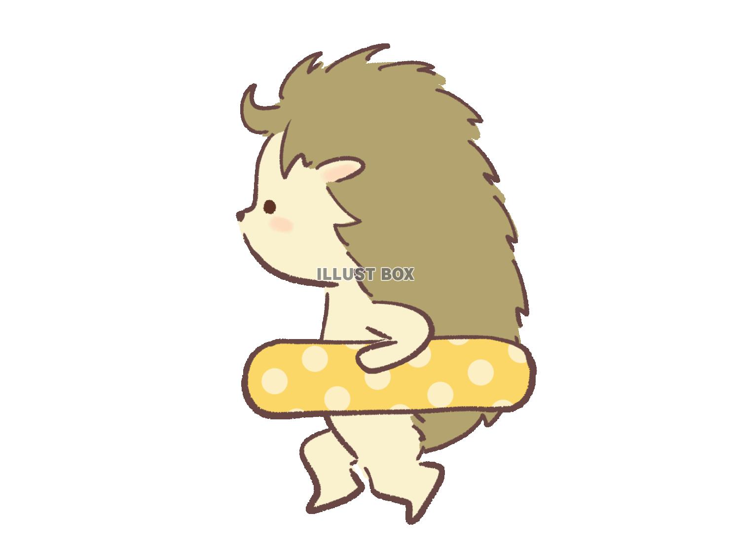 浮き輪を持って走るハリネズミのイラスト