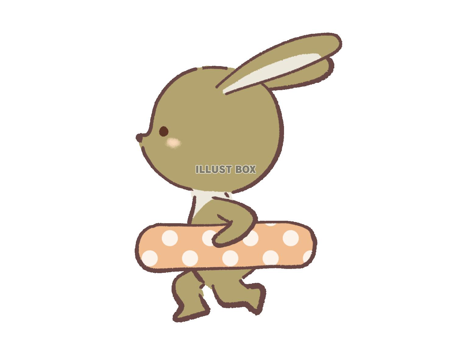 浮き輪を持って走るウサギのイラスト