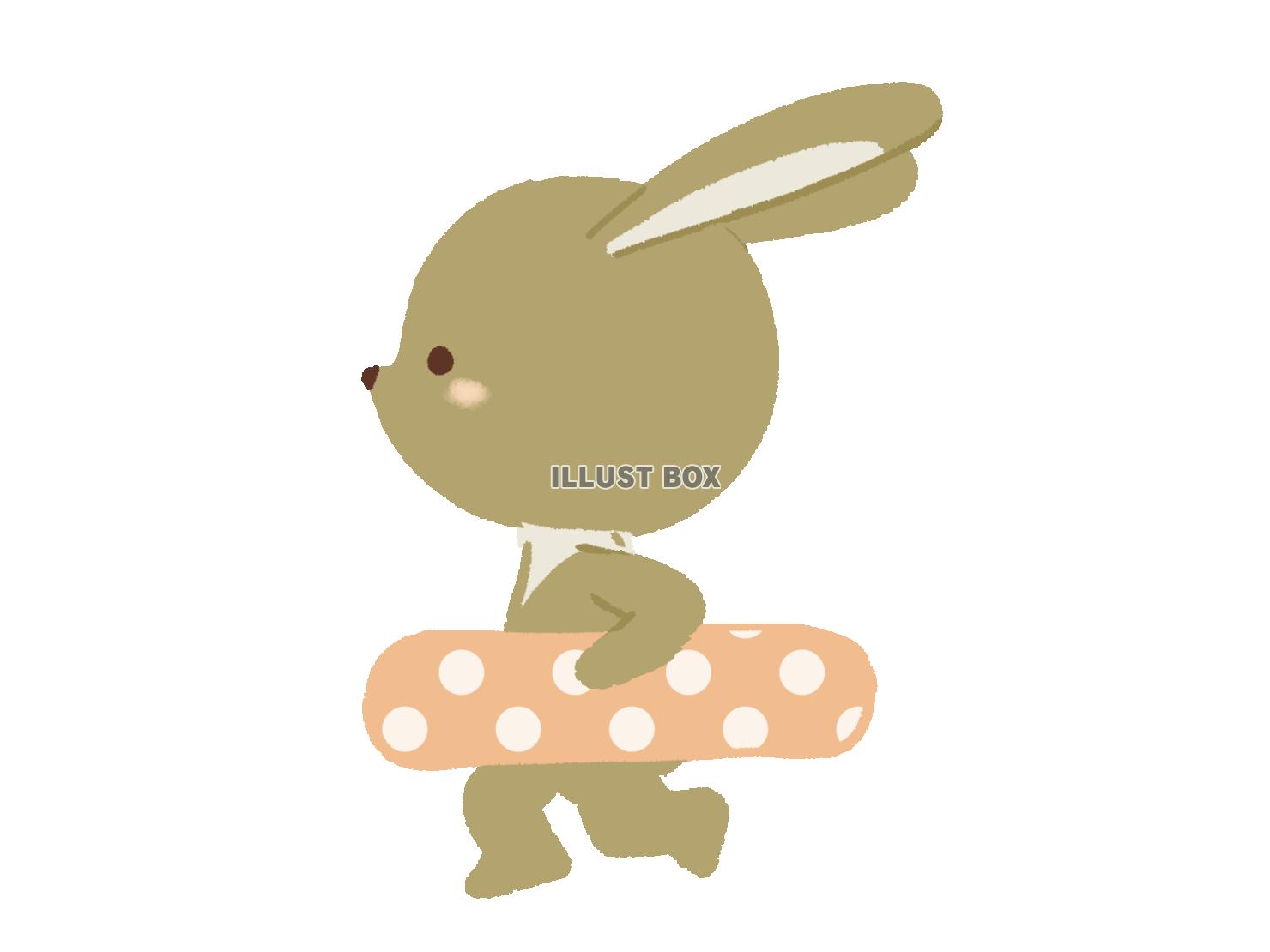 浮き輪を持って走るウサギのイラスト