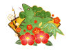 扇に松竹梅と椿の巳年アイコン・緑