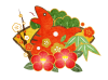 扇に松竹梅と椿の巳年アイコン・赤