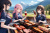女子高生　イラスト夏休みにキャンプでバーベキュー