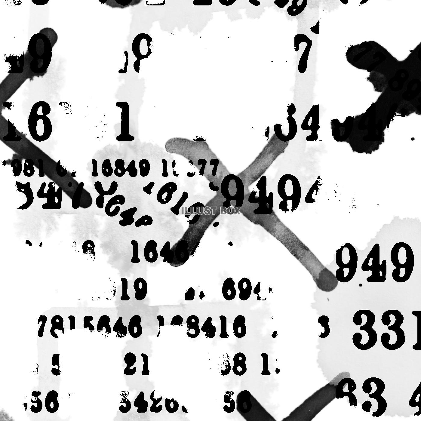 モノクロの数字コラージュ入り水彩テクスチャ背景　524
