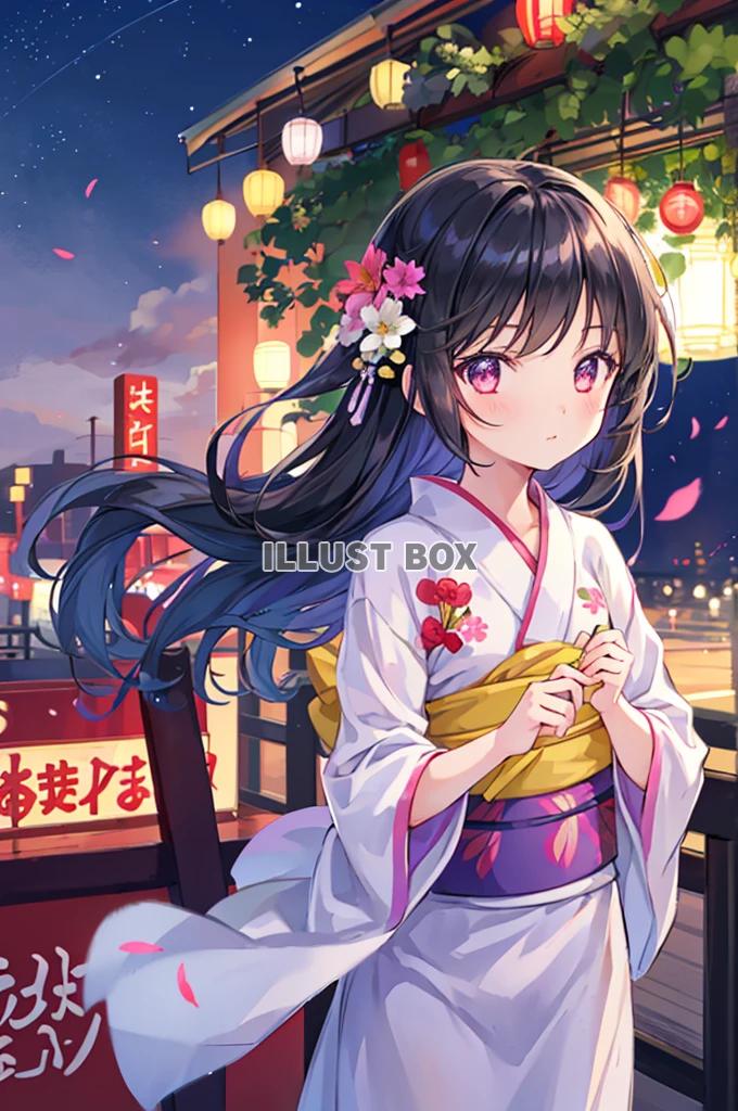 女子高生　イラスト　 夏祭り