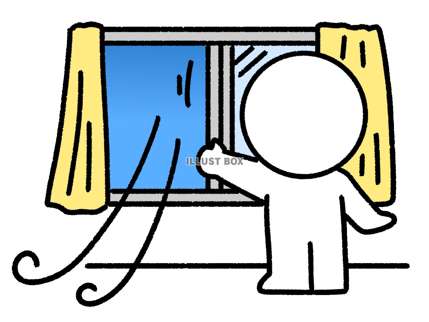 窓を開けて空気を換える棒人間