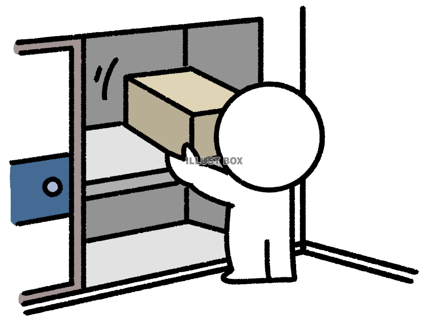 押し入れから箱を出す棒人間