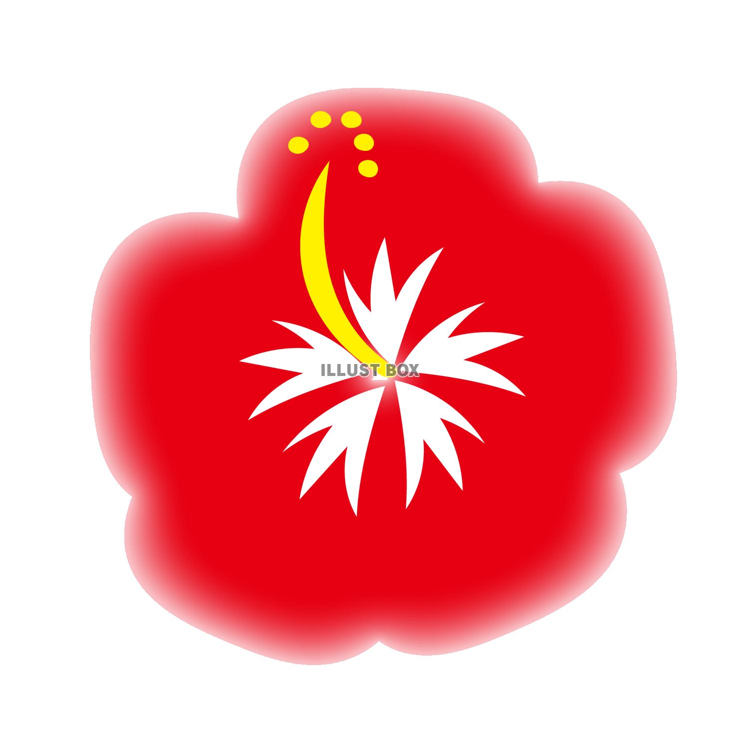 水彩風の赤色ハイビスカス