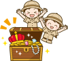 宝箱を発見した子供探検隊