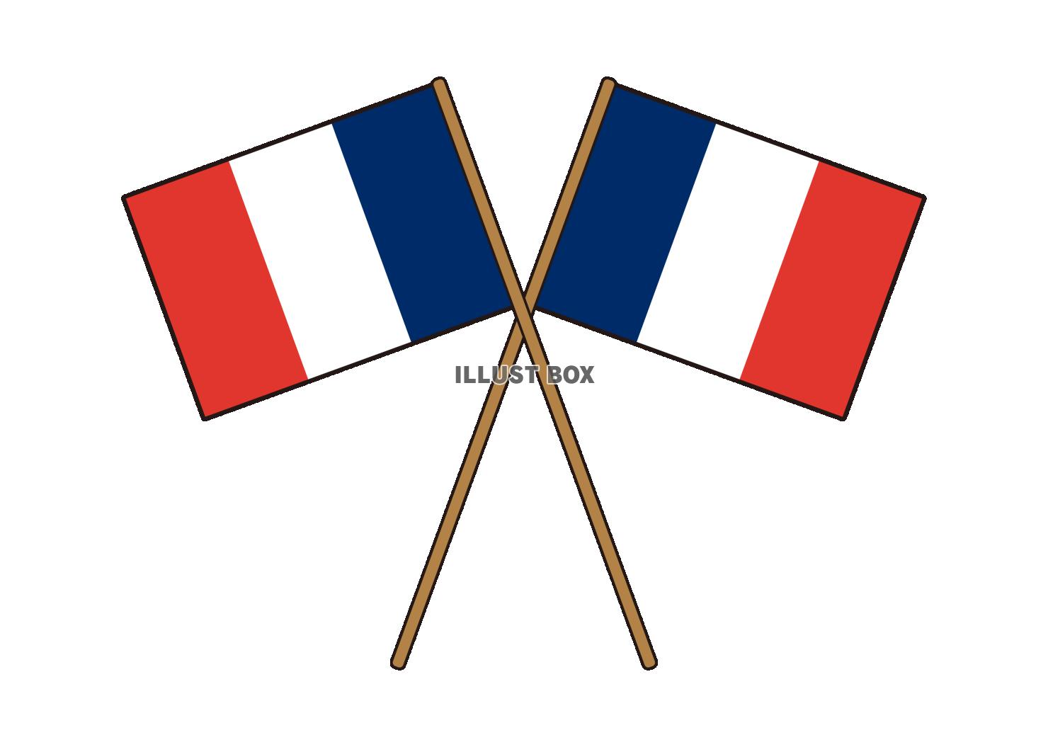 12_国旗_フランス・棒・交差・ふち有り