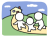 丘の上の家に向かう3人の棒人間