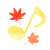 水彩風の音符と紅葉とどんぐり　黄色