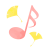 水彩風の音符と紅葉とどんぐり　ピンク