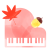 水彩風のピアノと紅葉とどんぐり　ピンク