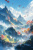 秋の背景や挿絵に使いやすいファンタジー絵本の様な紅葉の山の水彩イラスト