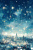 冬の夜イメージの背景や便せんに使いやすい絵本の様な星空の水彩イラスト背景