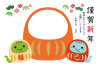 2025年巳年干支だるまのフォトフレーム年賀状/横01/png