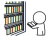 本棚の前で本を読む棒人間