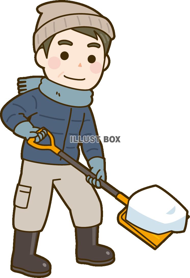 雪かきをする男性