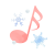 水彩風の音符と雪の結晶　ピンク