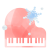 水彩風のピアノと雪の結晶　ピンク