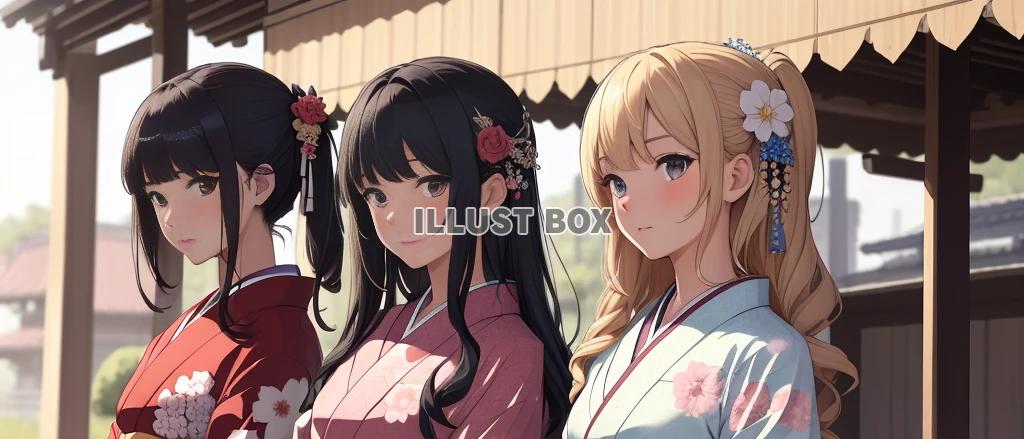 着物姿の女性　成人式　イラスト　　No11