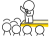 マイクを持ち人々の前で語る棒人間
