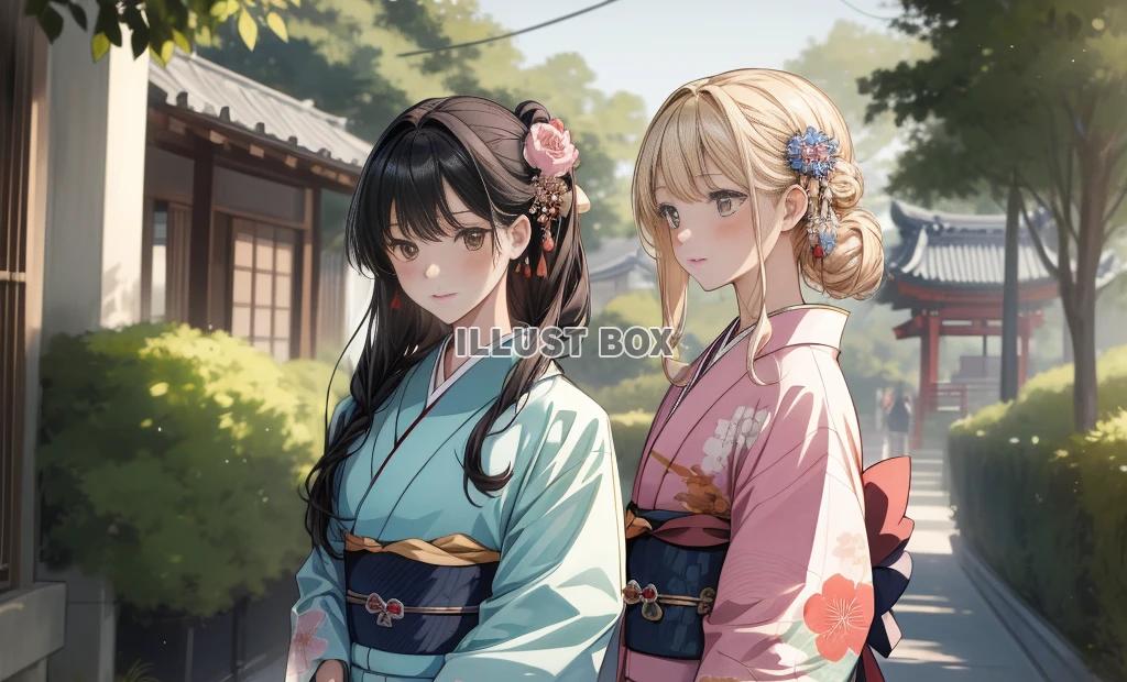 着物姿の女性　成人式　イラスト　　No15