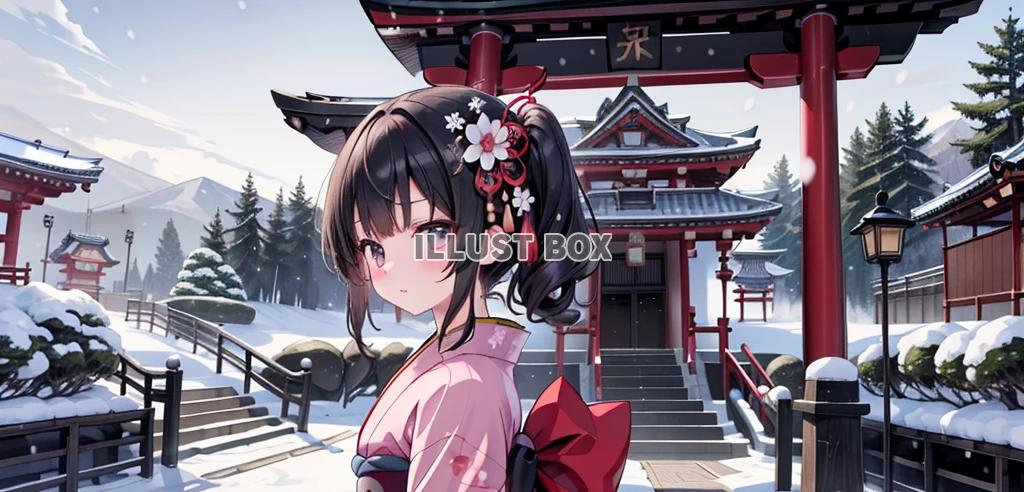 着物姿の女性　イラスト　元旦に初詣　No50
