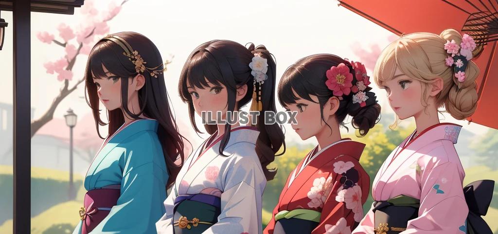 着物姿の女性　成人式　イラスト　　No27