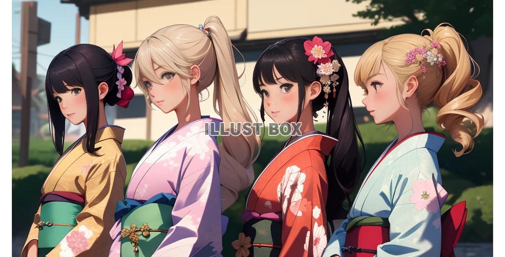 着物姿の女性　成人式　イラスト　　No28
