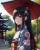 着物姿の女性　イラスト　元旦に初詣　No60