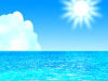 真夏の太陽と海と入道雲の背景壁紙イラスト