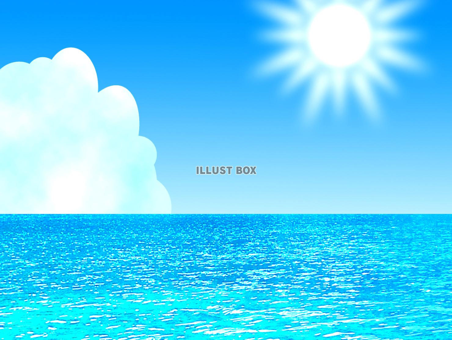 真夏の太陽と海と入道雲の背景壁紙イラスト