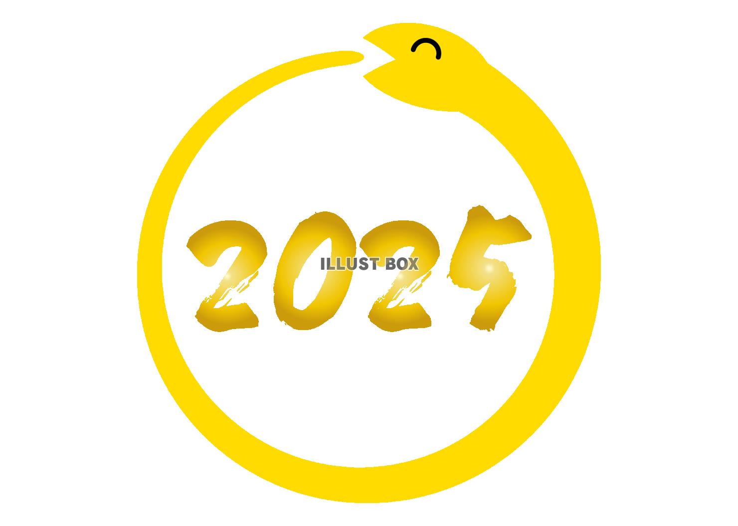 3_お正月_2025年巳年年賀状・黄色ヘビ・金色筆文字・20...