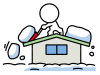 屋根の雪下ろしをする棒人間