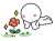 うつ伏せになって花を眺める棒人間