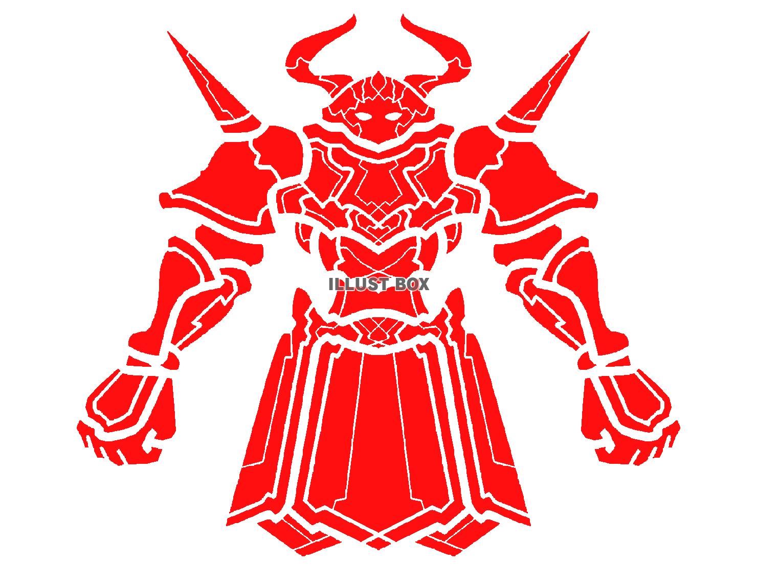 赤色の全身を鎧で武装している魔王のシルエット