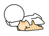 猫と一緒に伸びをする棒人間