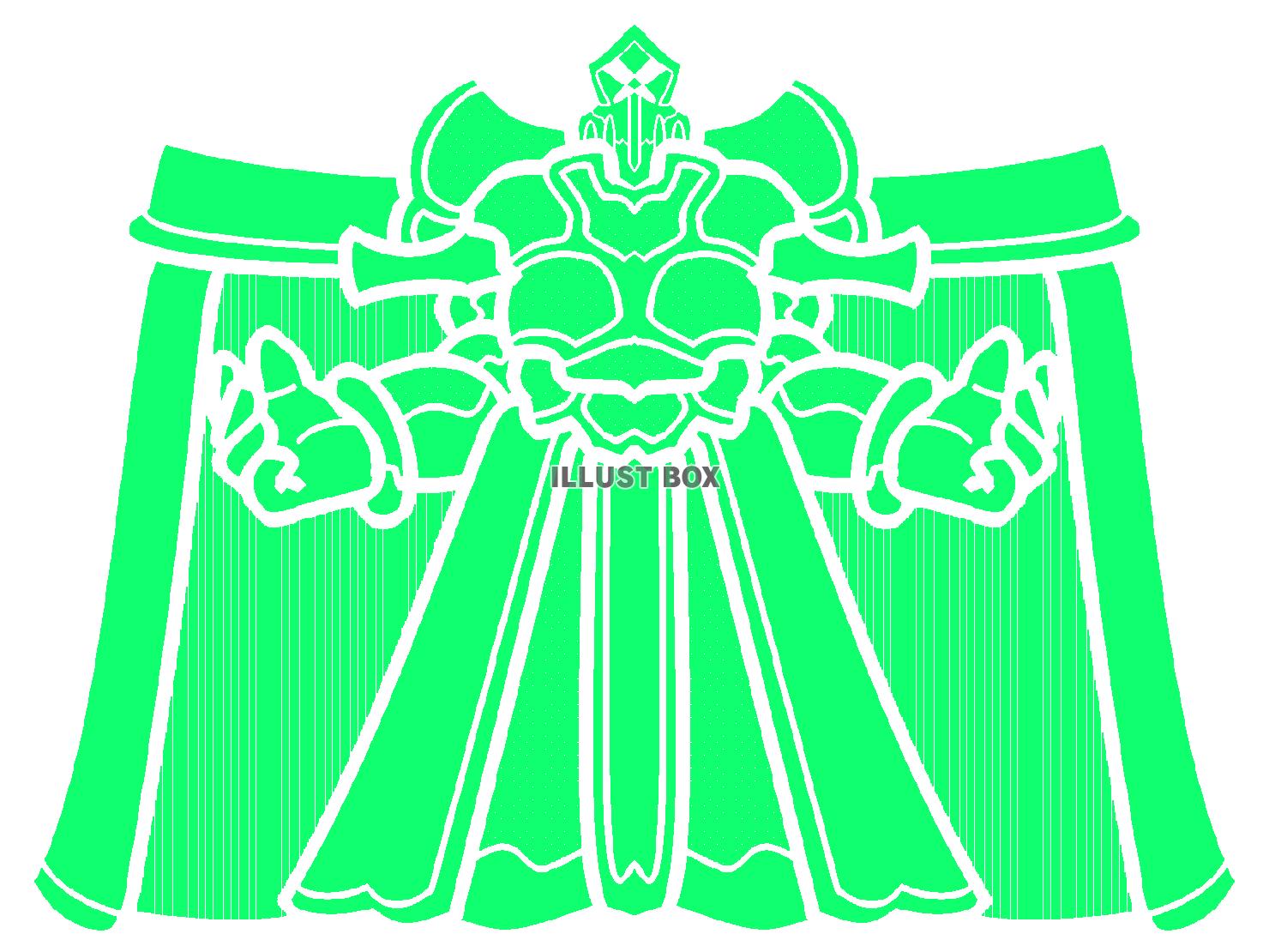 緑色の全身を鎧で武装した魔王のシルエット