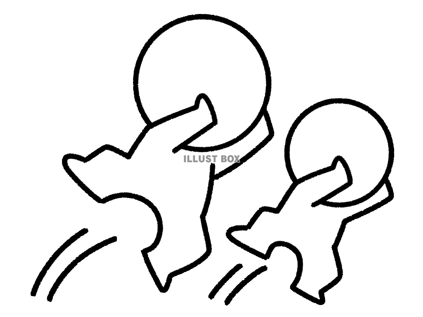 跳んで驚く棒人間の親子