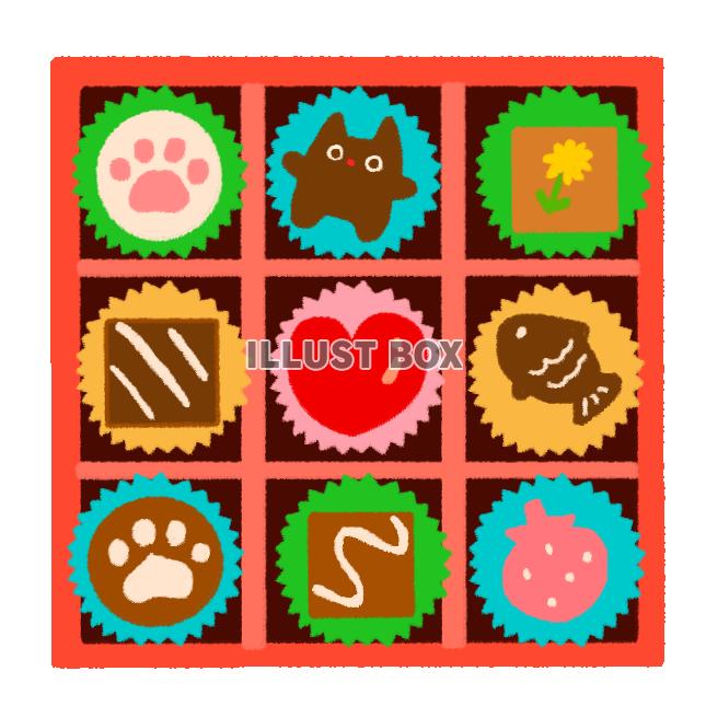 箱に入った黒猫のバレンタインチョコレート(透過png)