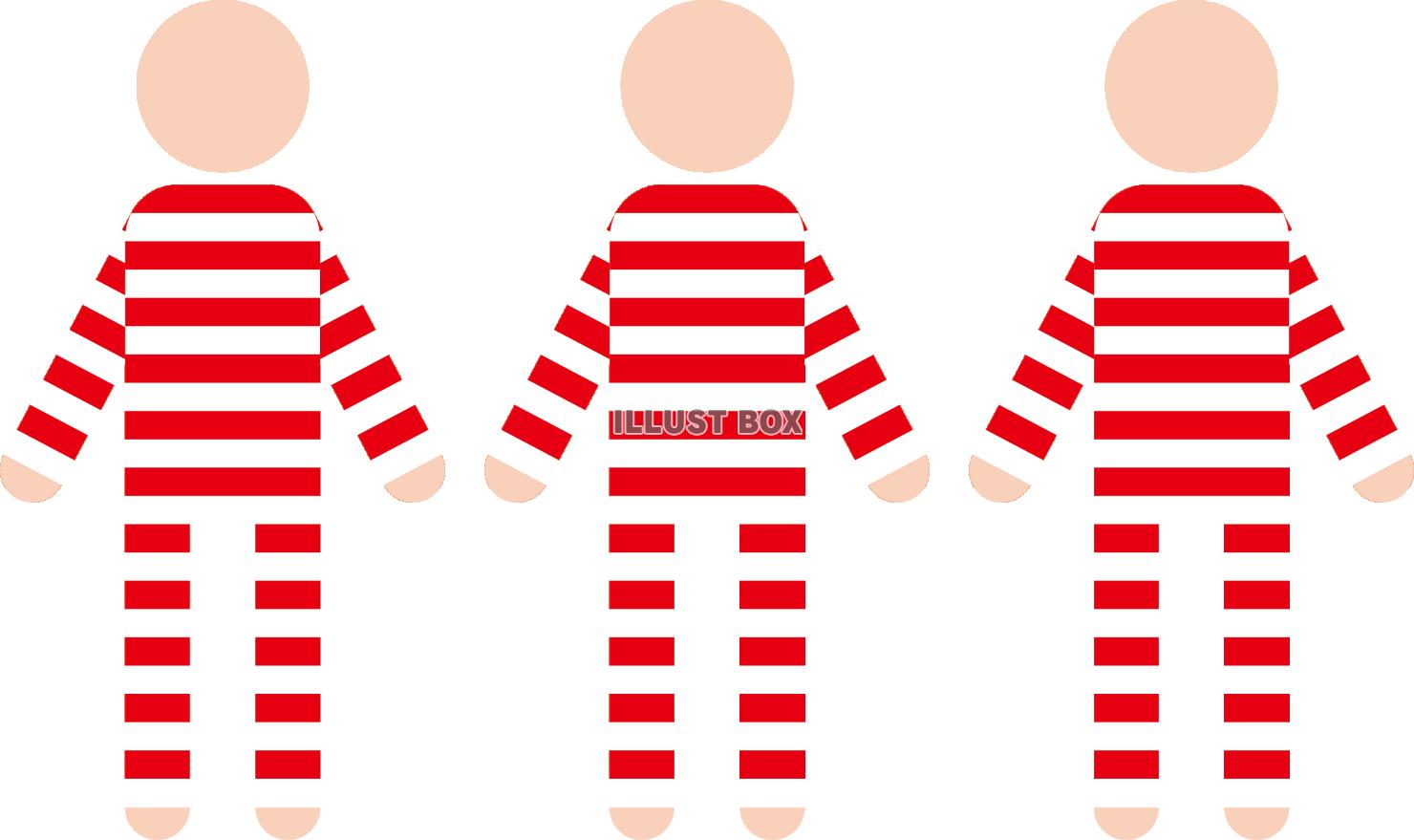 赤白の縞模様の囚人服を着た囚人たちピクトグラム