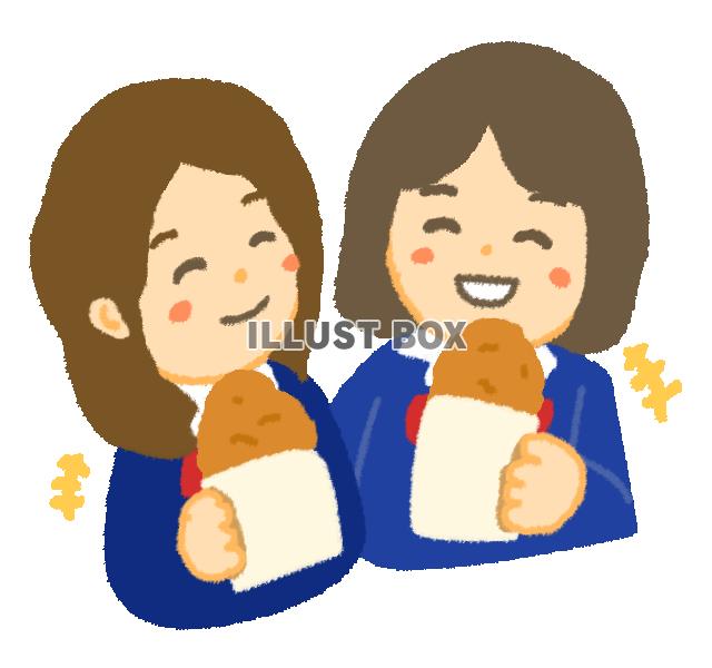 コロッケを食べている女子高生(透過png)