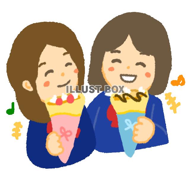 クレープを食べている女子高生(透過png) 