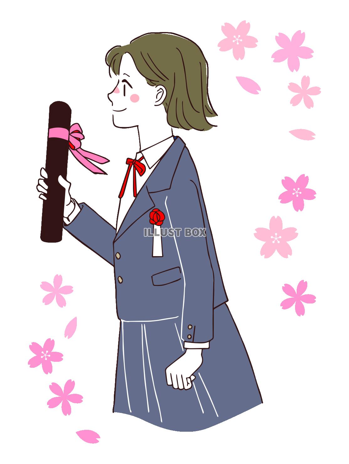 ブレザーを着た女子生徒の卒業式イラスト