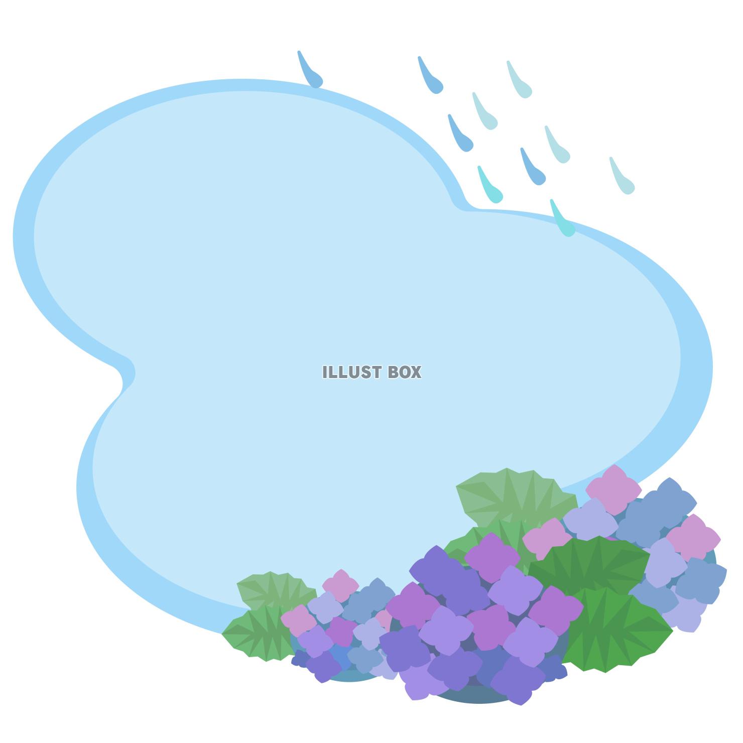 アジサイと雨と水たまり　フレーム素材　ベクターイラスト