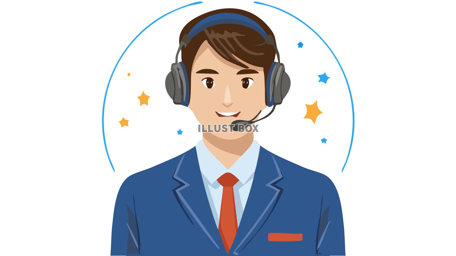 カスタマーサービスのイヤホンを付けた男性